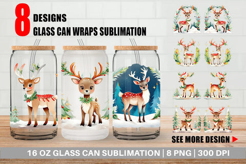 Glass Can Wrap Holiday Deer Sublimation artnoy 