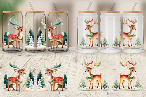 Glass Can Wrap Holiday Deer Sublimation artnoy 