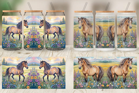 Glass Can Wrap Horse and Flower Sublimation artnoy 
