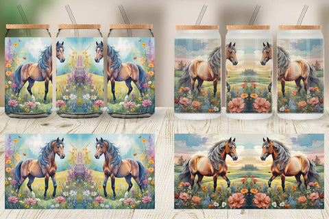 Glass Can Wrap Horse and Flower Sublimation artnoy 