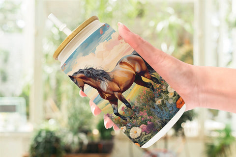 Glass Can Wrap Horse and Flower Sublimation artnoy 
