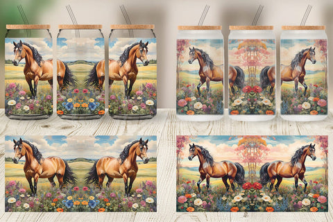 Glass Can Wrap Horse and Flower Sublimation artnoy 