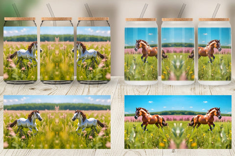 Glass Can Wrap Horse on Summer Day Sublimation artnoy 
