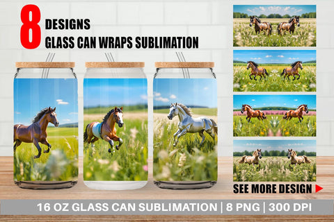 Glass Can Wrap Horse on Summer Day Sublimation artnoy 