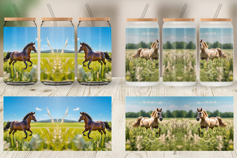 Glass Can Wrap Horse on Summer Day Sublimation artnoy 