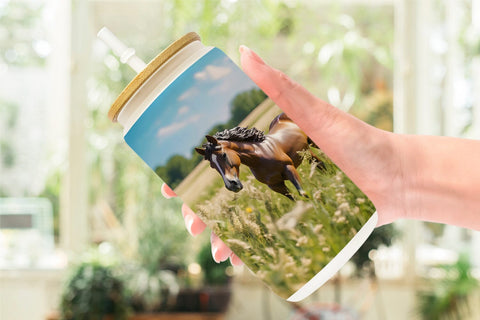 Glass Can Wrap Horse on Summer Day Sublimation artnoy 