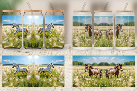 Glass Can Wrap Horse on Summer Day Sublimation artnoy 