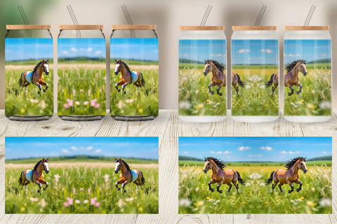 Glass Can Wrap Horse on Summer Day Sublimation artnoy 