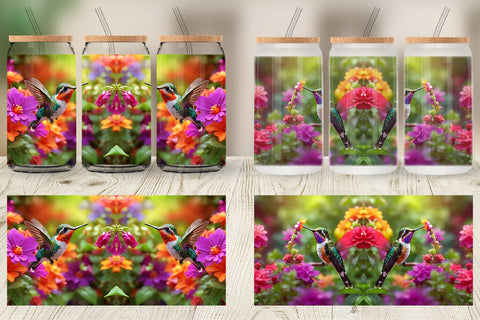 Glass Can Wrap Hummingbird and Flower Sublimation artnoy 