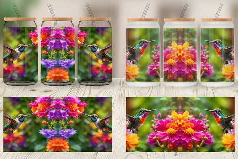 Glass Can Wrap Hummingbird and Flower Sublimation artnoy 