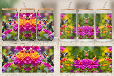 Glass Can Wrap Hummingbird and Flower Sublimation artnoy 