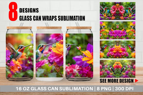 Glass Can Wrap Hummingbird and Flower Sublimation artnoy 