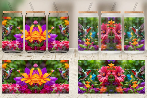 Glass Can Wrap Hummingbird and Flower Sublimation artnoy 