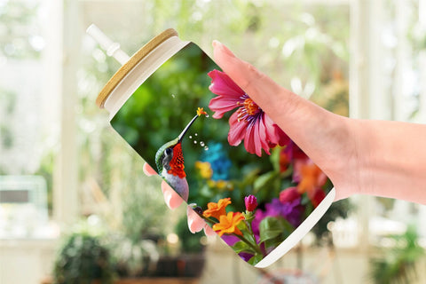 Glass Can Wrap Hummingbird and Flower Sublimation artnoy 