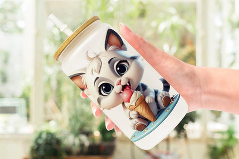 Glass Can Wrap Ice Cream Cat Sublimation artnoy 