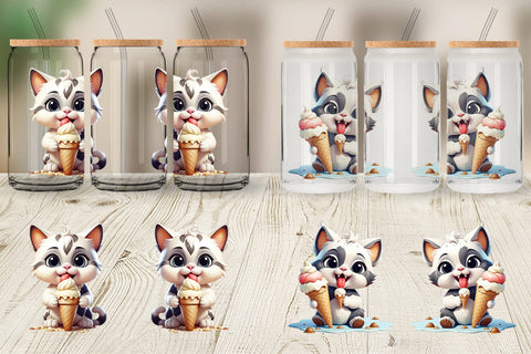 Glass Can Wrap Ice Cream Cat Sublimation artnoy 