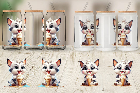 Glass Can Wrap Ice Cream Cat Sublimation artnoy 