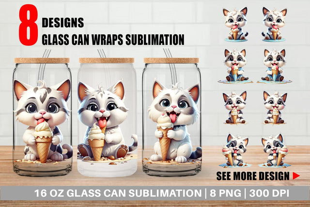 Glass Can Wrap Ice Cream Cat Sublimation artnoy 