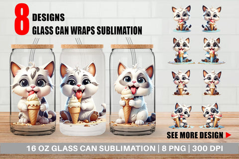 Glass Can Wrap Ice Cream Cat Sublimation artnoy 