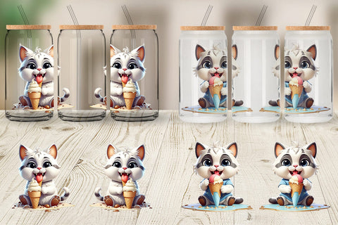 Glass Can Wrap Ice Cream Cat Sublimation artnoy 