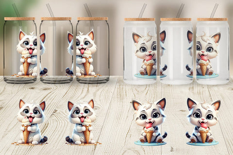 Glass Can Wrap Ice Cream Cat Sublimation artnoy 
