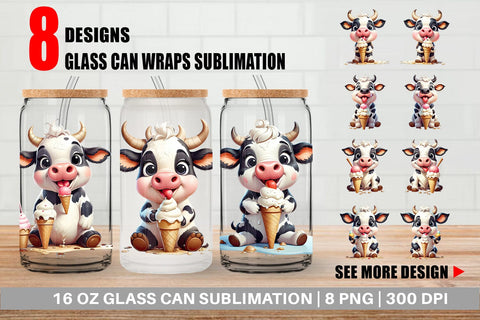 Glass Can Wrap Ice Cream Cow Sublimation artnoy 