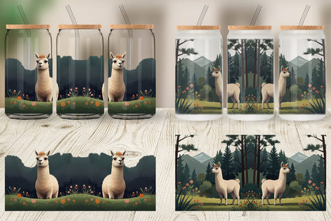 Glass Can Wrap Illustration Llama Sublimation artnoy 