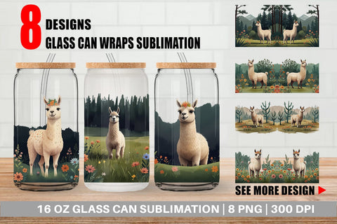 Glass Can Wrap Illustration Llama Sublimation artnoy 