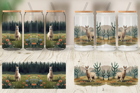 Glass Can Wrap Illustration Llama Sublimation artnoy 