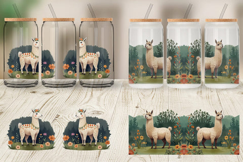 Glass Can Wrap Illustration Llama Sublimation artnoy 