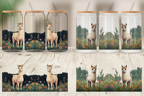 Glass Can Wrap Illustration Llama Sublimation artnoy 