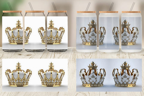Glass Can Wrap King Crown Gold Sublimation artnoy 