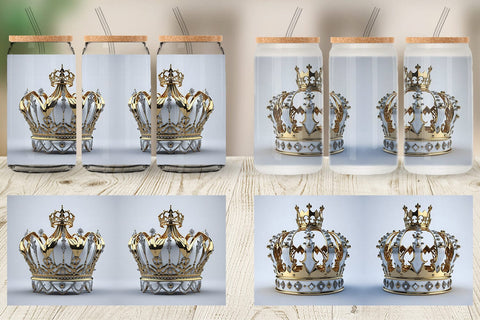 Glass Can Wrap King Crown Gold Sublimation artnoy 