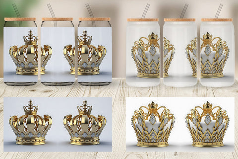 Glass Can Wrap King Crown Gold Sublimation artnoy 