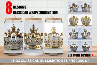 Glass Can Wrap King Crown Gold Sublimation artnoy 