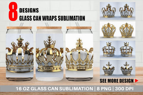 Glass Can Wrap King Crown Gold Sublimation artnoy 