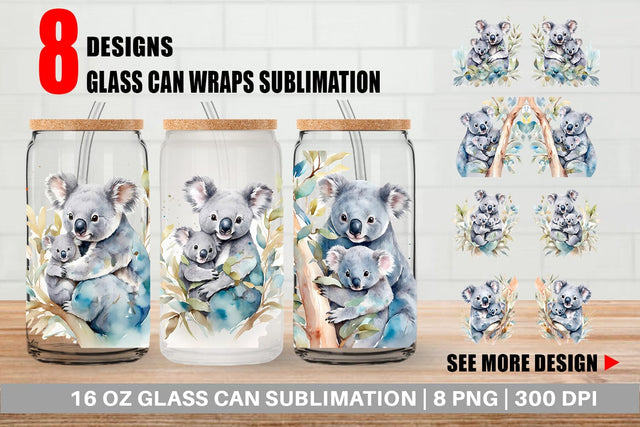 Glass Can Wrap Koala Mother Day Sublimation artnoy 