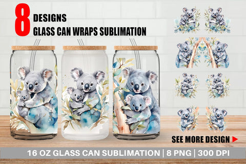 Glass Can Wrap Koala Mother Day Sublimation artnoy 