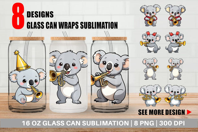 Glass Can Wrap Koala New Year Sublimation artnoy 