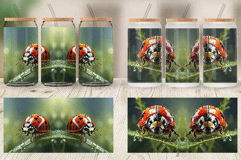 Glass Can Wrap Ladybug on grass Sublimation artnoy 