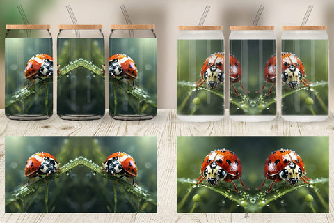Glass Can Wrap Ladybug on grass Sublimation artnoy 