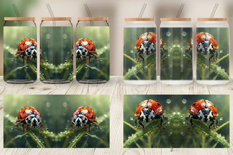 Glass Can Wrap Ladybug on grass Sublimation artnoy 