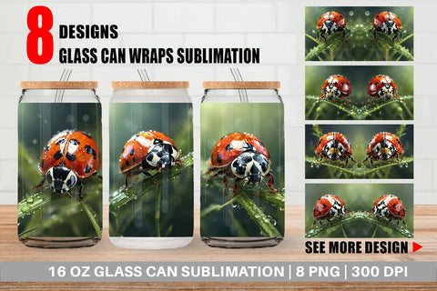 Glass Can Wrap Ladybug on grass Sublimation artnoy 