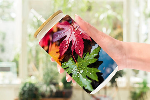 Glass Can Wrap Leaves with Water Drops Sublimation artnoy 