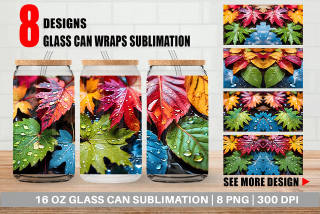 Glass Can Wrap Leaves with Water Drops Sublimation artnoy 