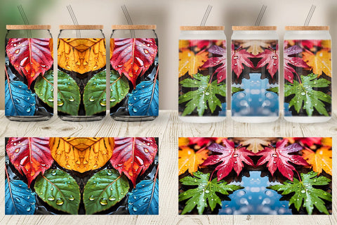 Glass Can Wrap Leaves with Water Drops Sublimation artnoy 