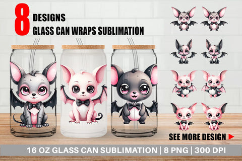 Glass Can Wrap Little Bat Sticker Sublimation artnoy 