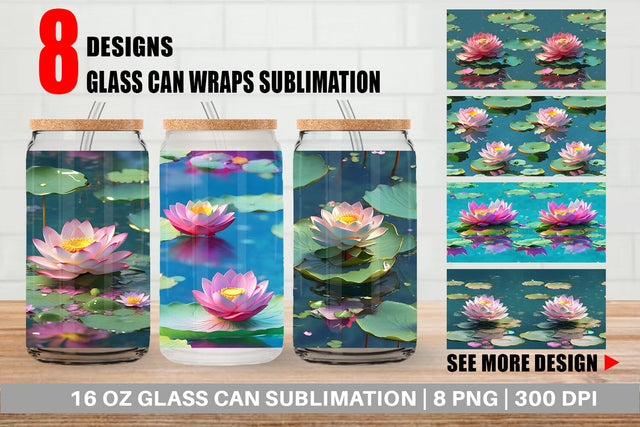 Glass Can Wrap Lotus Flower Pattern Sublimation artnoy 