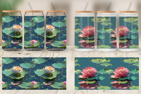 Glass Can Wrap Lotus Flower Pattern Sublimation artnoy 