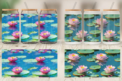 Glass Can Wrap Lotus Flower Pattern Sublimation artnoy 
